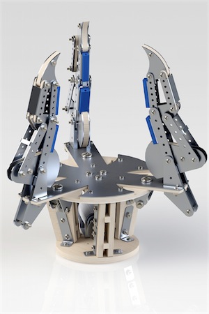 CAD render of the three-fingered hand, fingers open